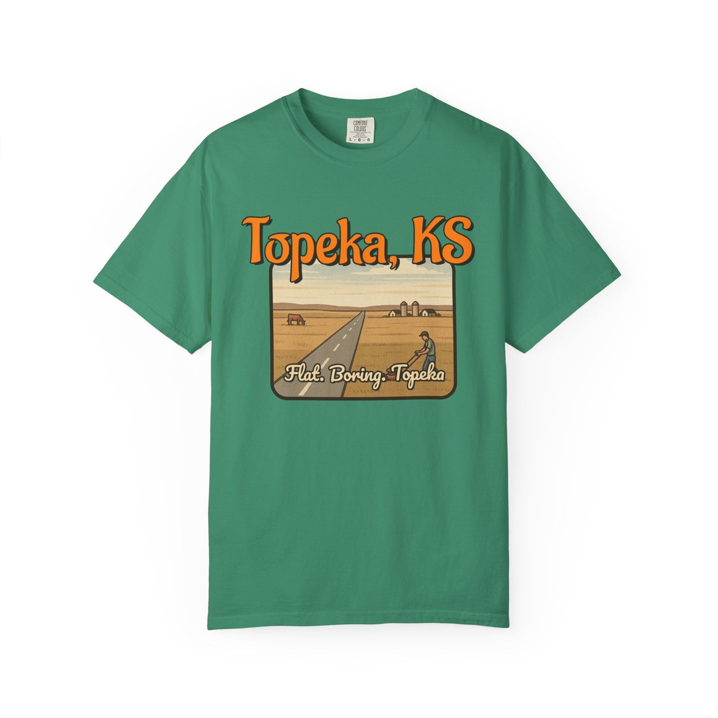 Topeka, KS – “Flat. Boring. Topeka.” unisex T-Shirt, Vintage Graphic Tee, Casual Summer Shirt, Travel Souvenir Gift, Kansas Pride Apparel