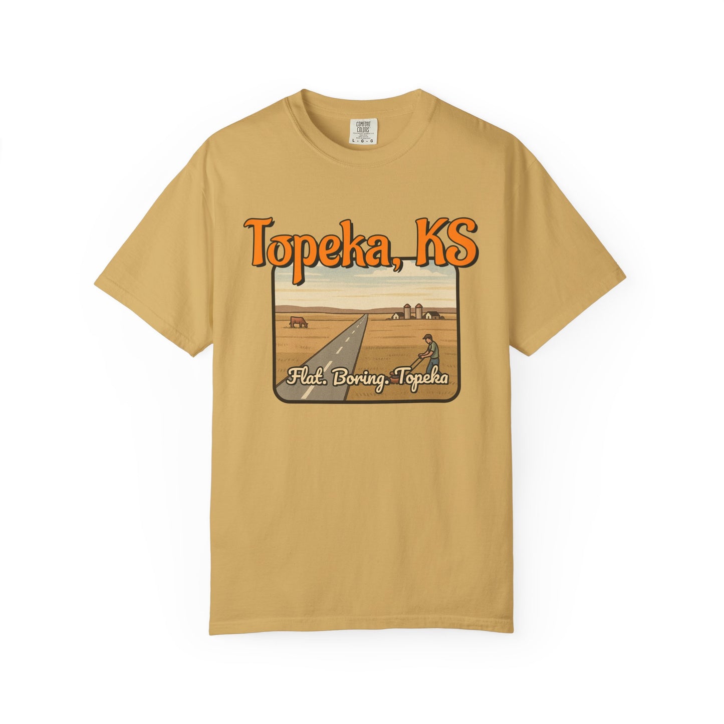 Topeka, KS – “Flat. Boring. Topeka.” unisex T-Shirt, Vintage Graphic Tee, Casual Summer Shirt, Travel Souvenir Gift, Kansas Pride Apparel