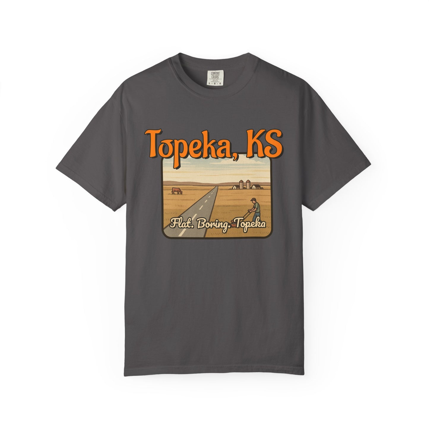 Topeka, KS – “Flat. Boring. Topeka.” unisex T-Shirt, Vintage Graphic Tee, Casual Summer Shirt, Travel Souvenir Gift, Kansas Pride Apparel