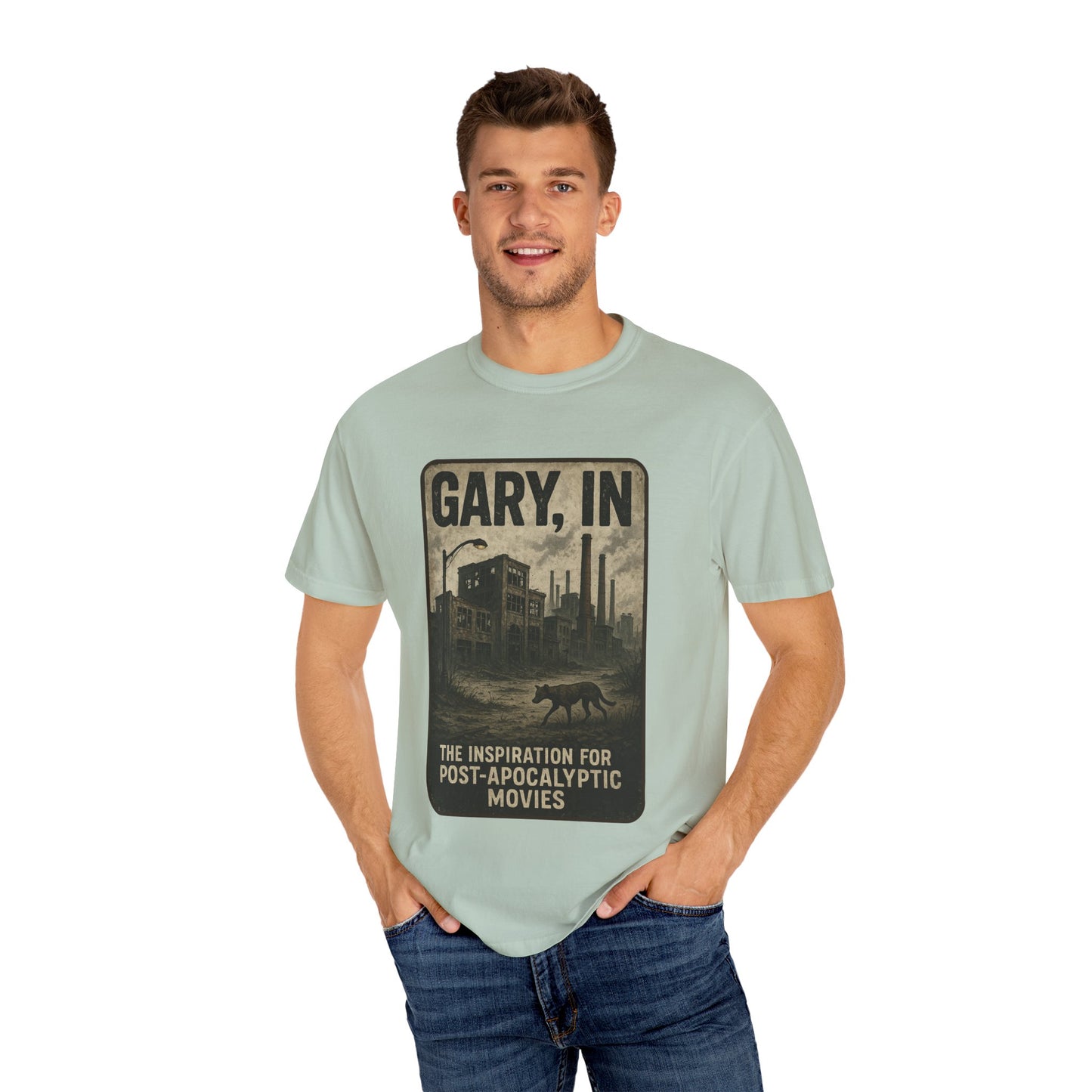 Gary, IN – “The inspiration for post-apocalyptic movies.” T-Shirt, Unisex Tee, funny Gift , Vintage Style, Casual Wear, Unique Graphic Shirt