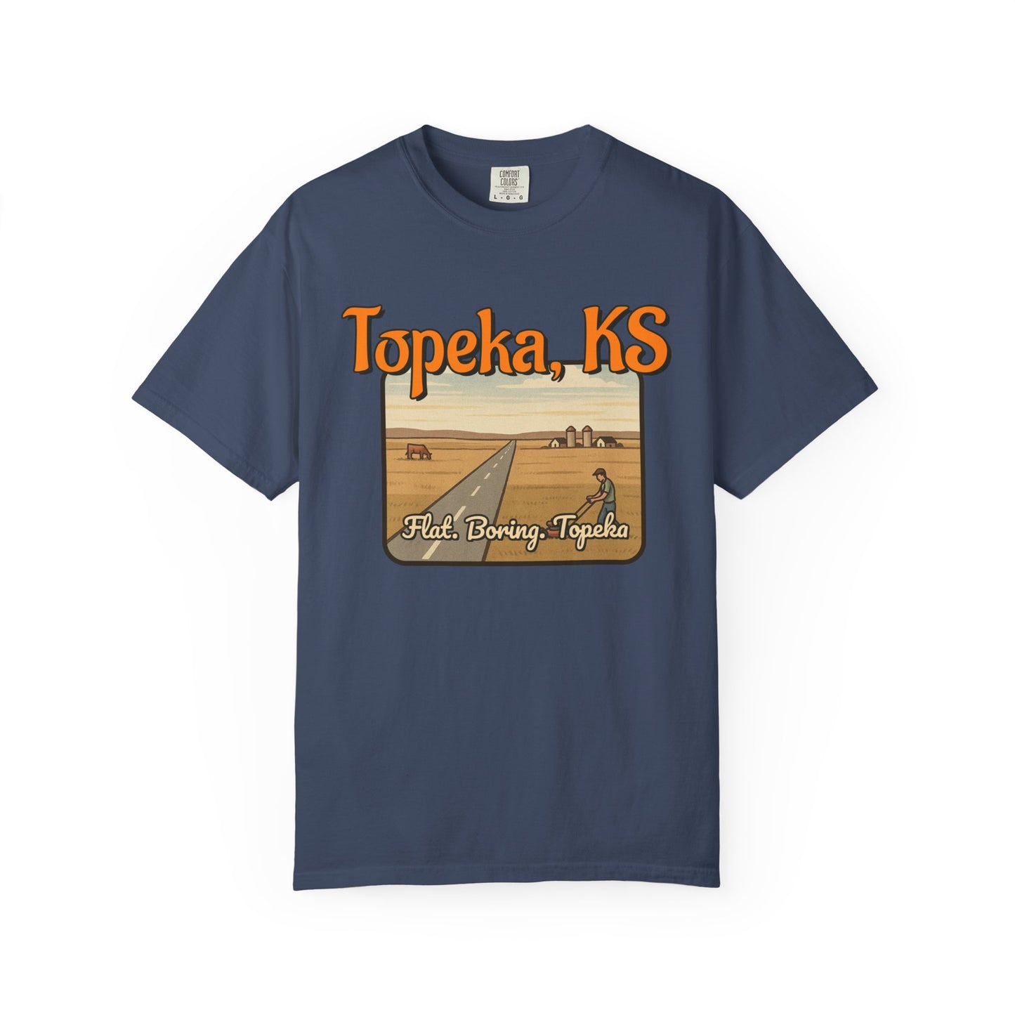 Topeka, KS – “Flat. Boring. Topeka.” unisex T-Shirt, Vintage Graphic Tee, Casual Summer Shirt, Travel Souvenir Gift, Kansas Pride Apparel