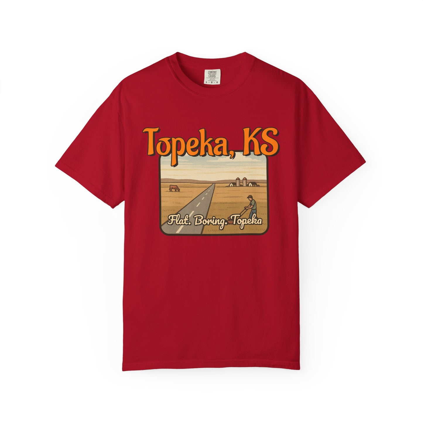 Topeka, KS – “Flat. Boring. Topeka.” unisex T-Shirt, Vintage Graphic Tee, Casual Summer Shirt, Travel Souvenir Gift, Kansas Pride Apparel