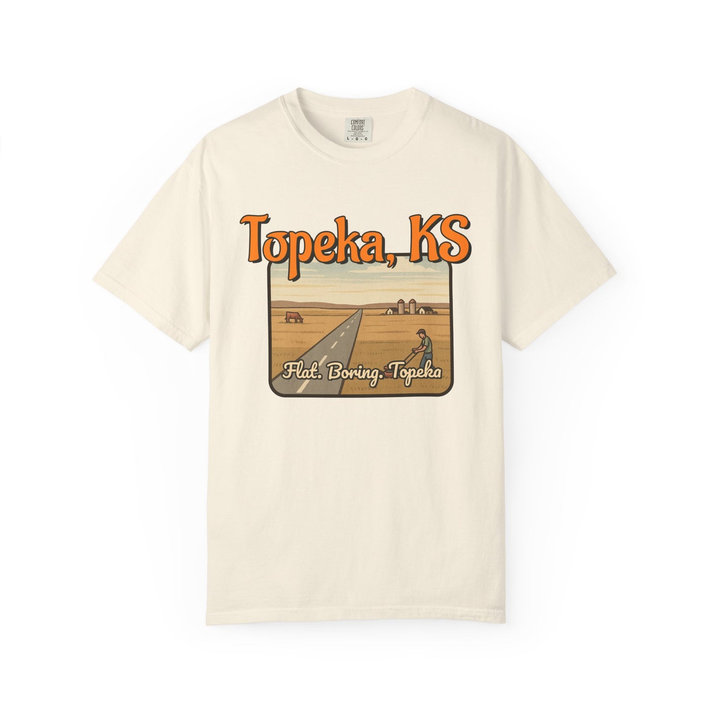 Topeka, KS – “Flat. Boring. Topeka.” unisex T-Shirt, Vintage Graphic Tee, Casual Summer Shirt, Travel Souvenir Gift, Kansas Pride Apparel