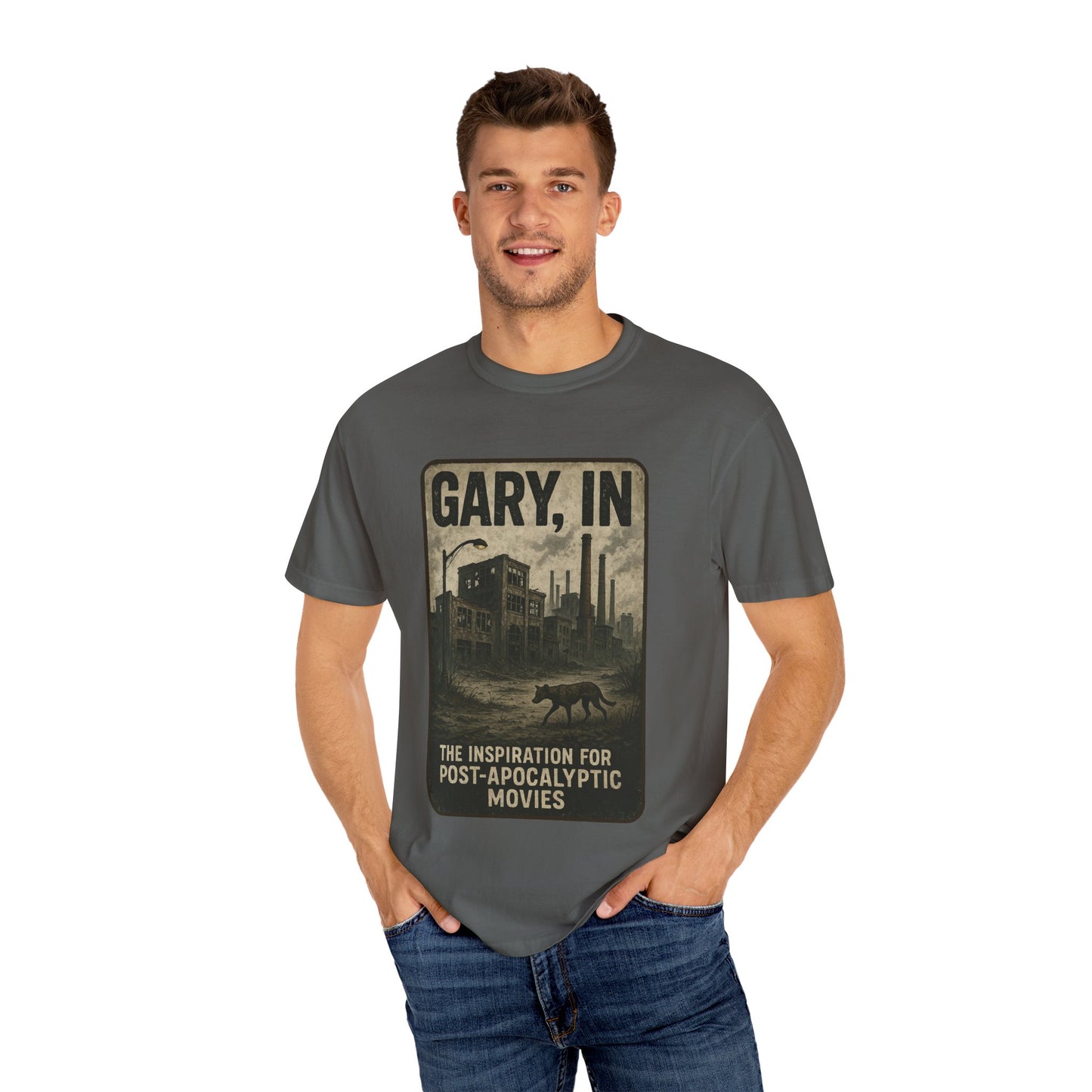 Gary, IN – “The inspiration for post-apocalyptic movies.” T-Shirt, Unisex Tee, funny Gift , Vintage Style, Casual Wear, Unique Graphic Shirt