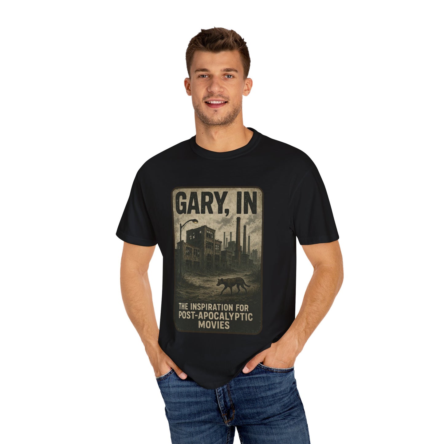 Gary, IN – “The inspiration for post-apocalyptic movies.”  T-Shirt, Unisex Tee, funny Gift , Vintage Style, Casual Wear, Unique Graphic Shirt