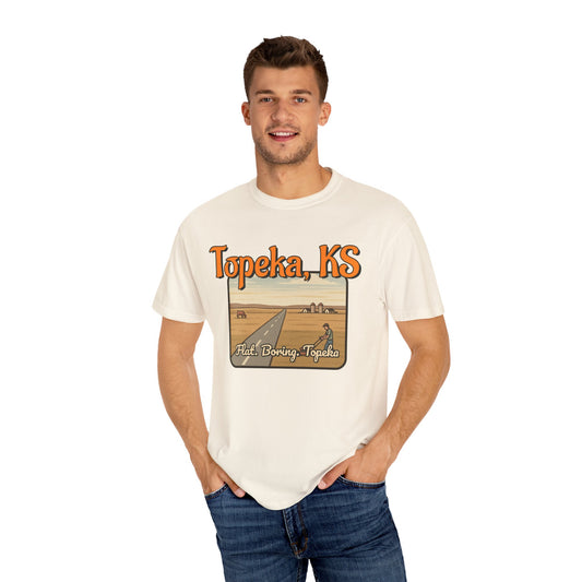 Topeka, KS – “Flat. Boring. Topeka.” unisex T-Shirt, Vintage Graphic Tee, Casual Summer Shirt, Travel Souvenir Gift, Kansas Pride Apparel
